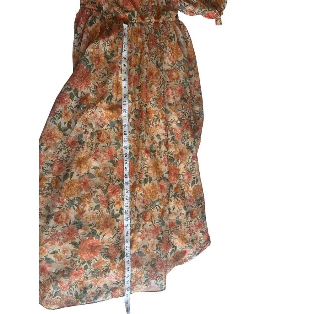 NWT Floral Puff Sleeve Midi Dress Size M Cottagecore Prairie Boho Festival - Picture 11 of 11